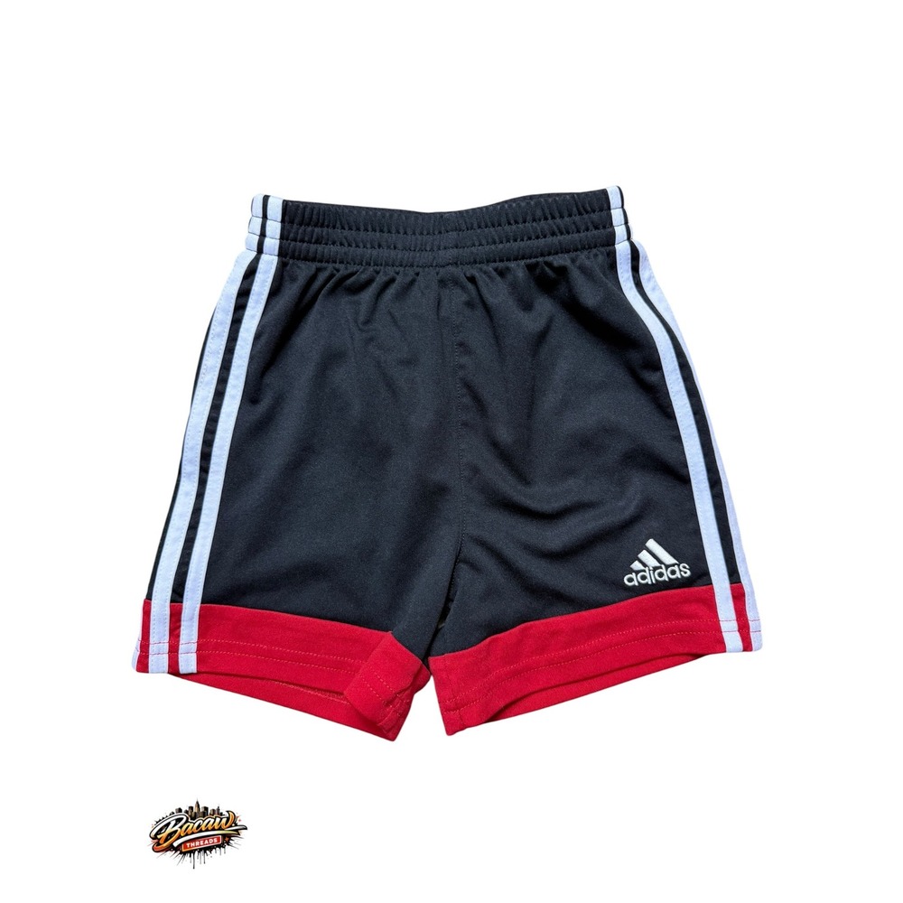 Adidas Boys Toddler Shorts Black Red White Stripes Athletic 18M Mesh Sport